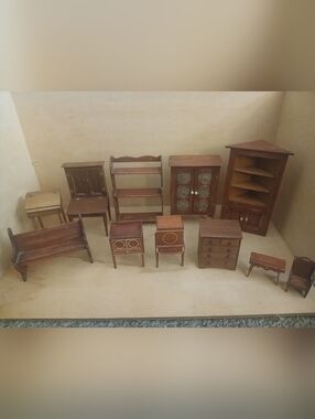 Vintage Huge Lot Miniature Wooden Dollhouse Furniture